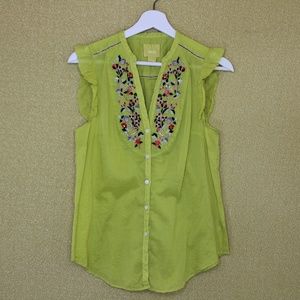 Anthropologie Maeve Lime Green Citrine Threadbloom